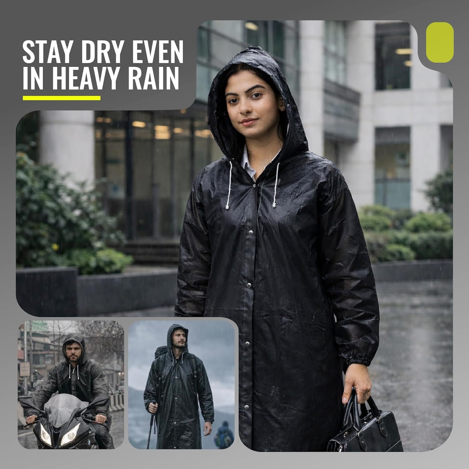 EVA Reusable Raincoat with Hood (Black) - Pack of 1