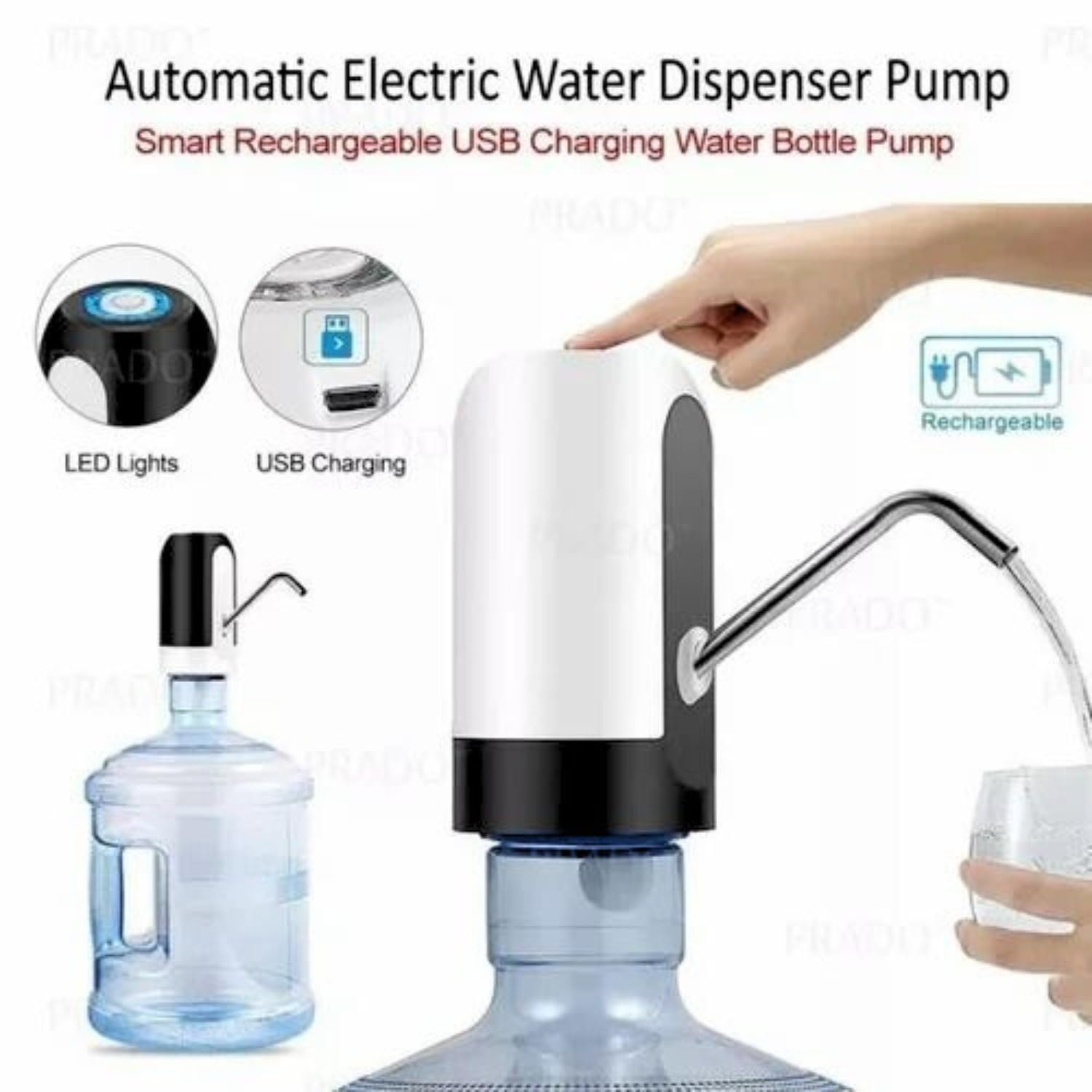 Wireless Water Dispenser Pump, USB Rechargeable, LED Light, Smart Touch Control